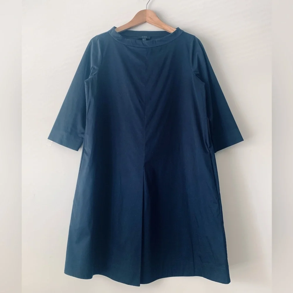 COS Women's Navy Blue Stand Up Collar Shift Dress Size 6 Quiet Luxury Office